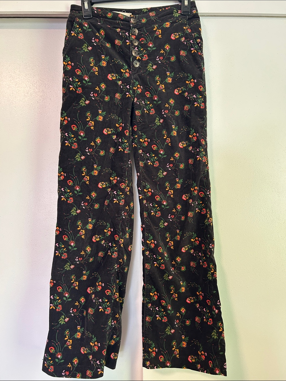 Anthropologie-Pilcro Black Floral Corduroy Pants